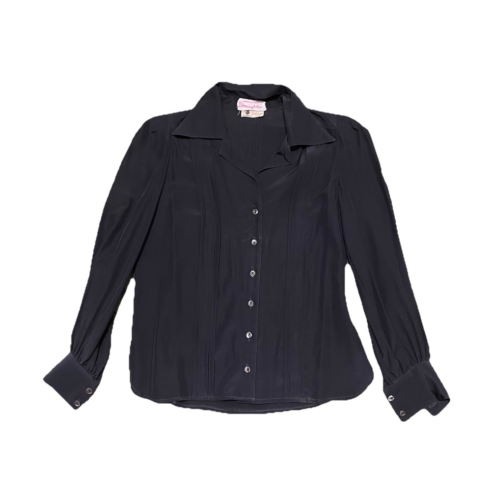 Bloomingdale's Vintage Silk Blouse Black Victorian Style Whimsygoth Size 6/4